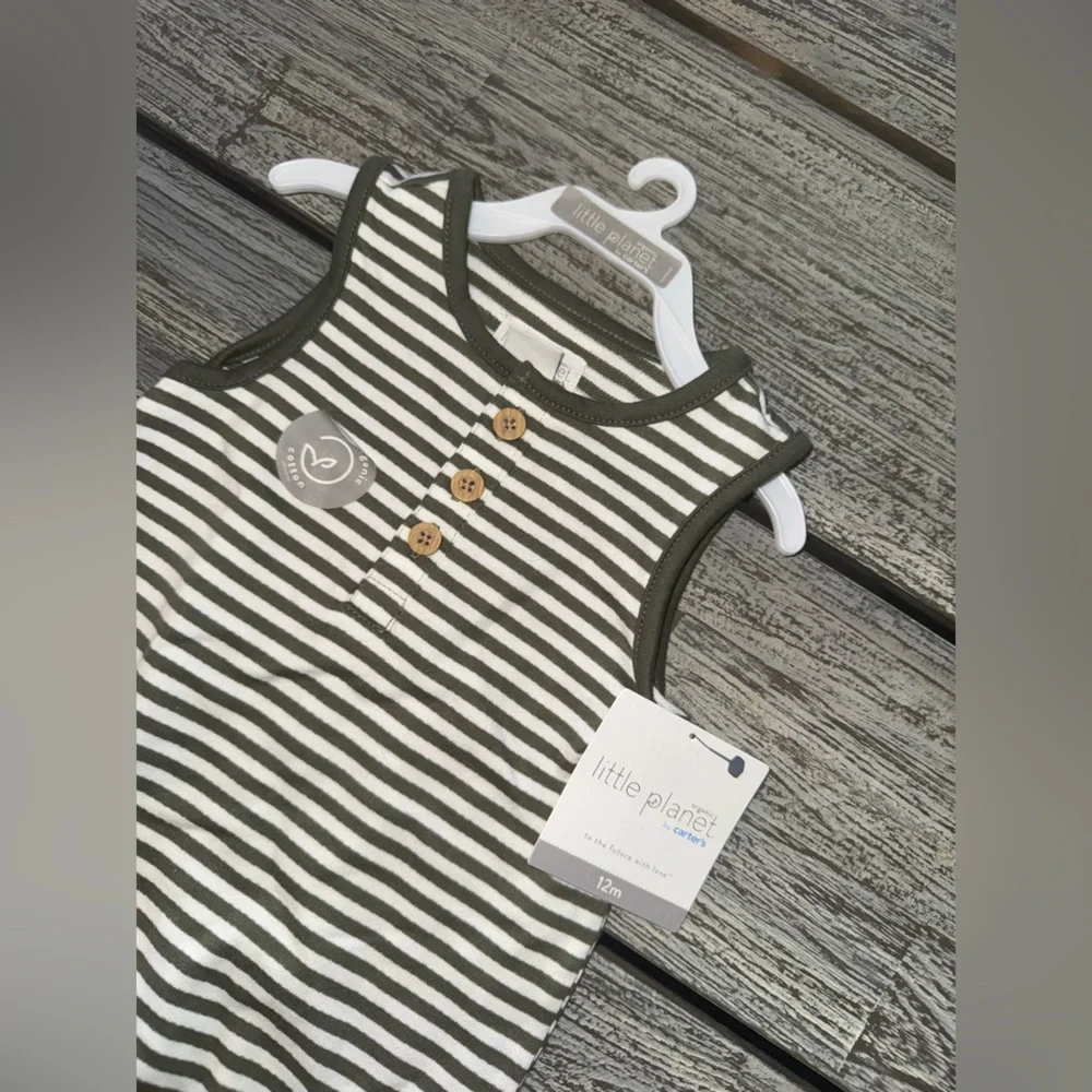 Baby Boys Striped Sleeveless Romper, Little Planet organic by Carters, Sz 12 mo
